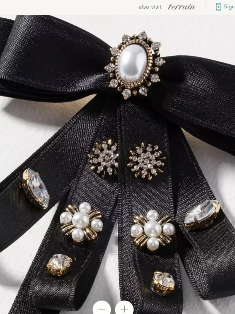 NWT Anthropologie Embellished Pearls/Rhinestones Black Bow Barrette